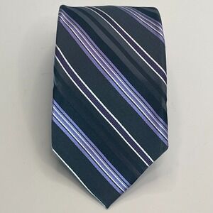 Croft & Barrow 100% Silk Black w/ Purple & White Stipes‎ Men's Neck Tie